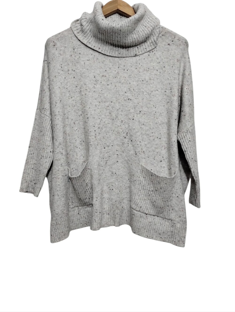 LOFT Flecked Turtleneck Poncho Knit Sweater Womens MP Oversize Layer Cozy Pocket